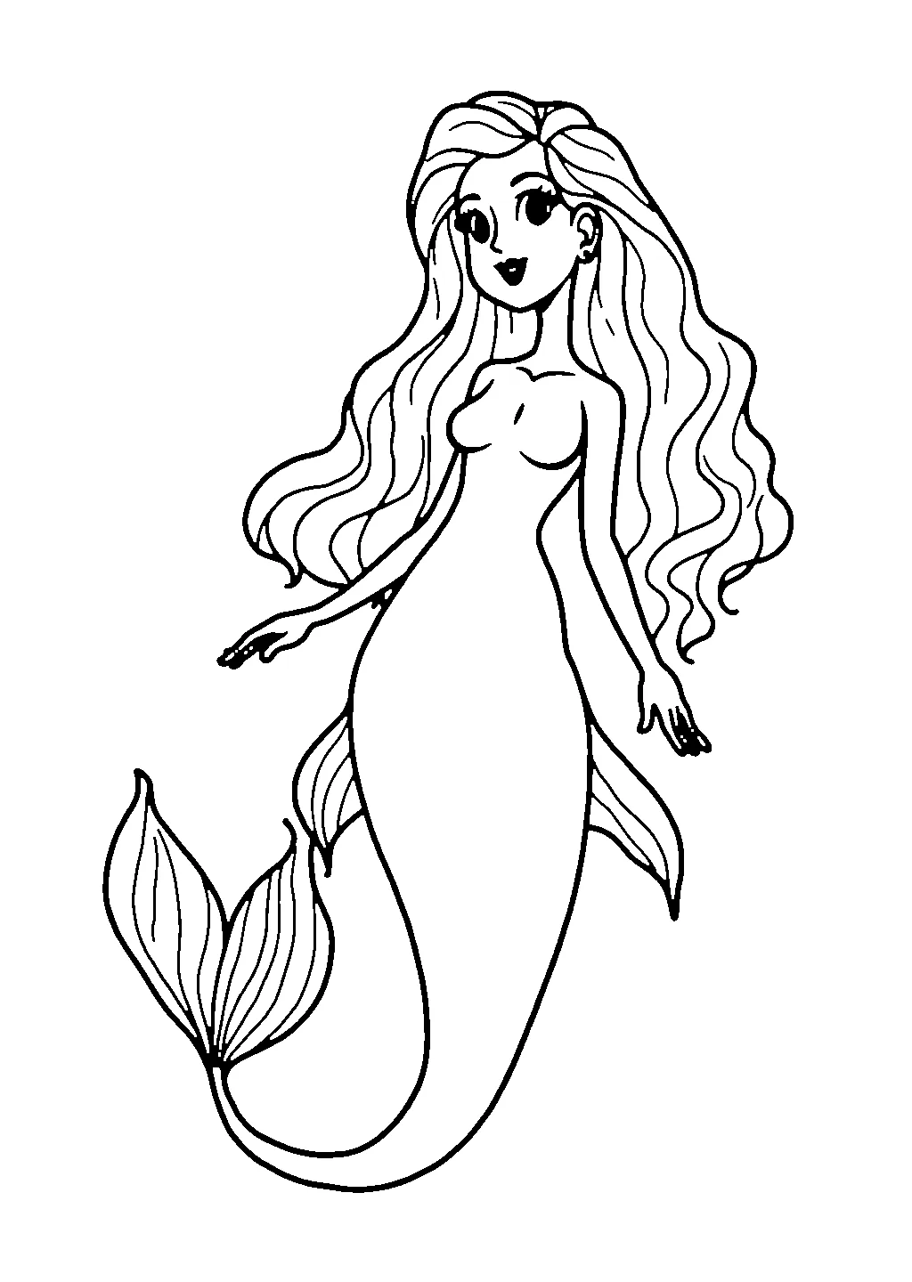 Disegno da colorare di una sirena seduta su uno scoglio mentre si pettina i lunghi capelli