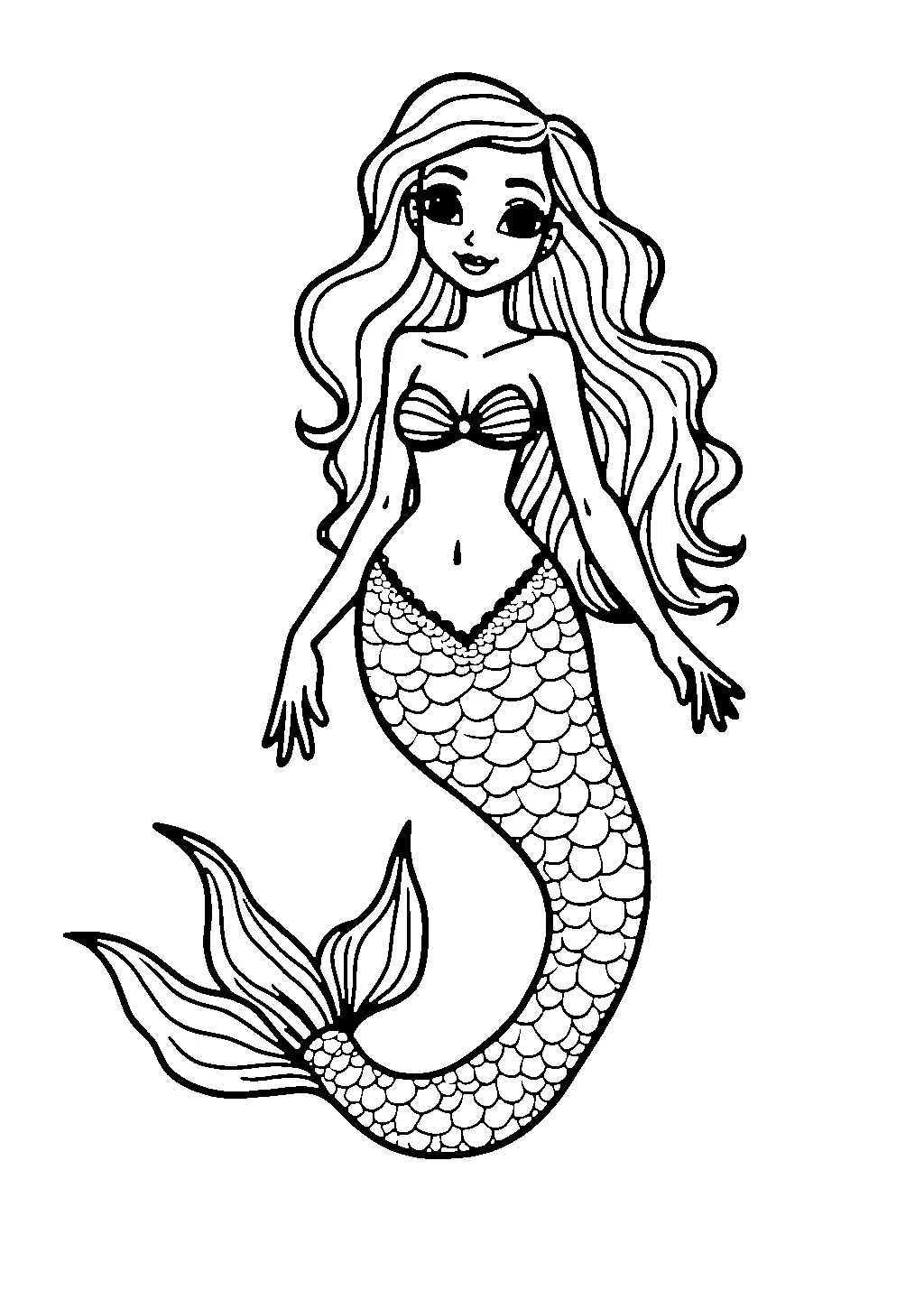 Disegno di una sirena che indossa una corona realizzata con rami di corallo
