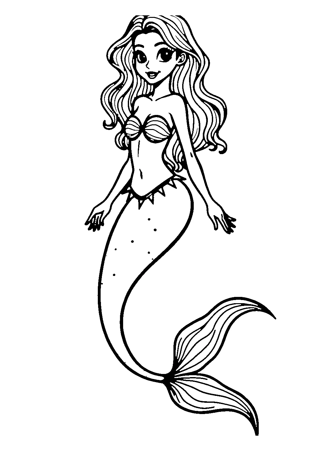 Disegno di una sirena che tiene tra le mani una grande stella marina