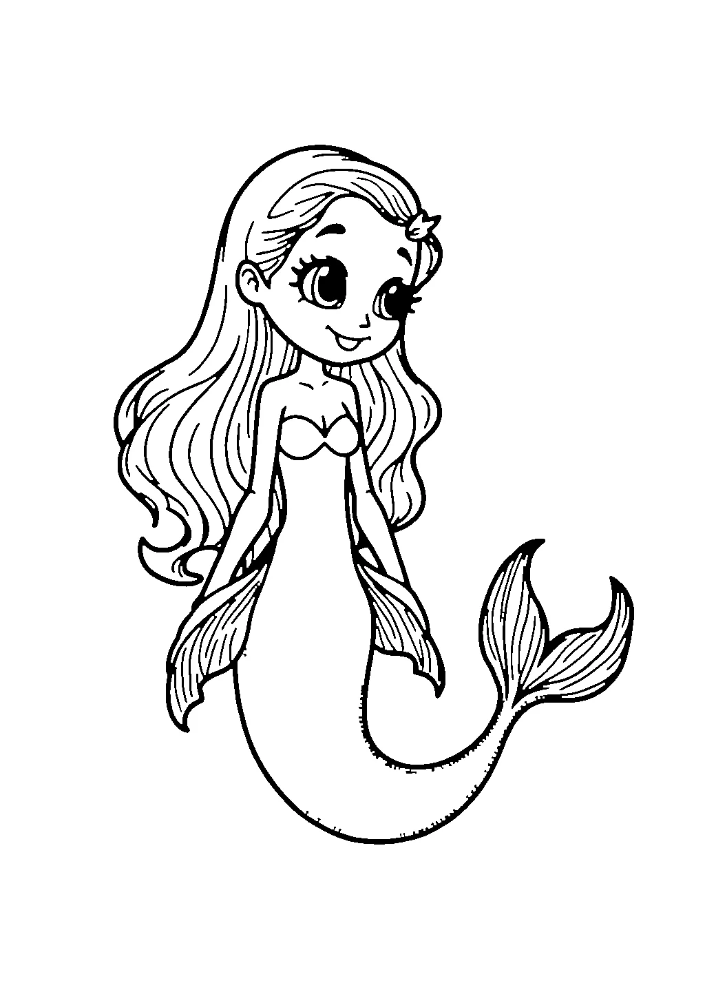 Disegno da colorare di una sirena seduta su uno scoglio in riva al mare