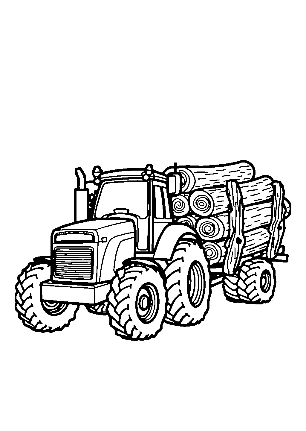 Illustrazione di un trattore forestale che trasporta grandi tronchi di legno