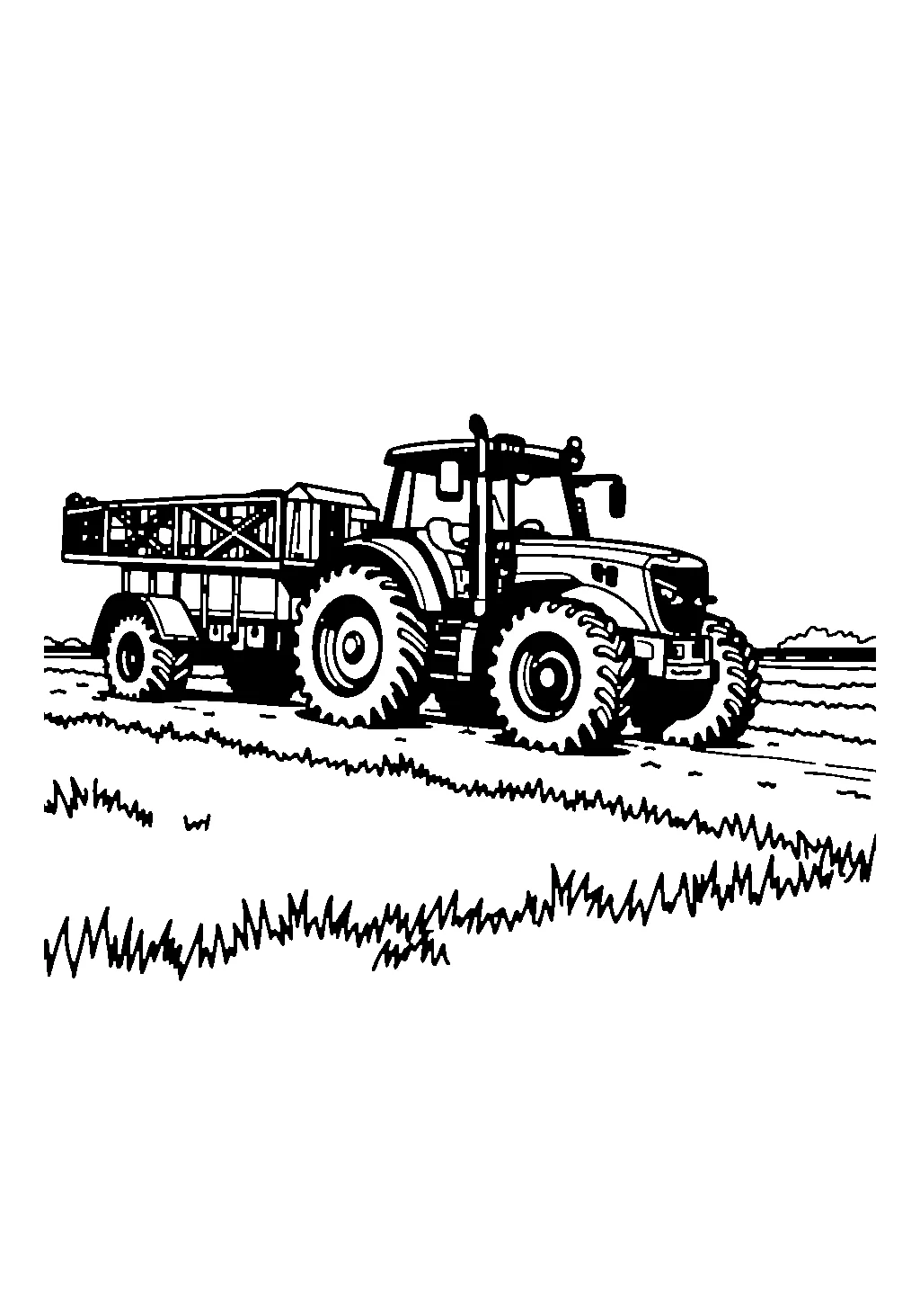 Disegno da colorare di un trattore agricolo dotato di atomizzatore per i trattamenti dei campi