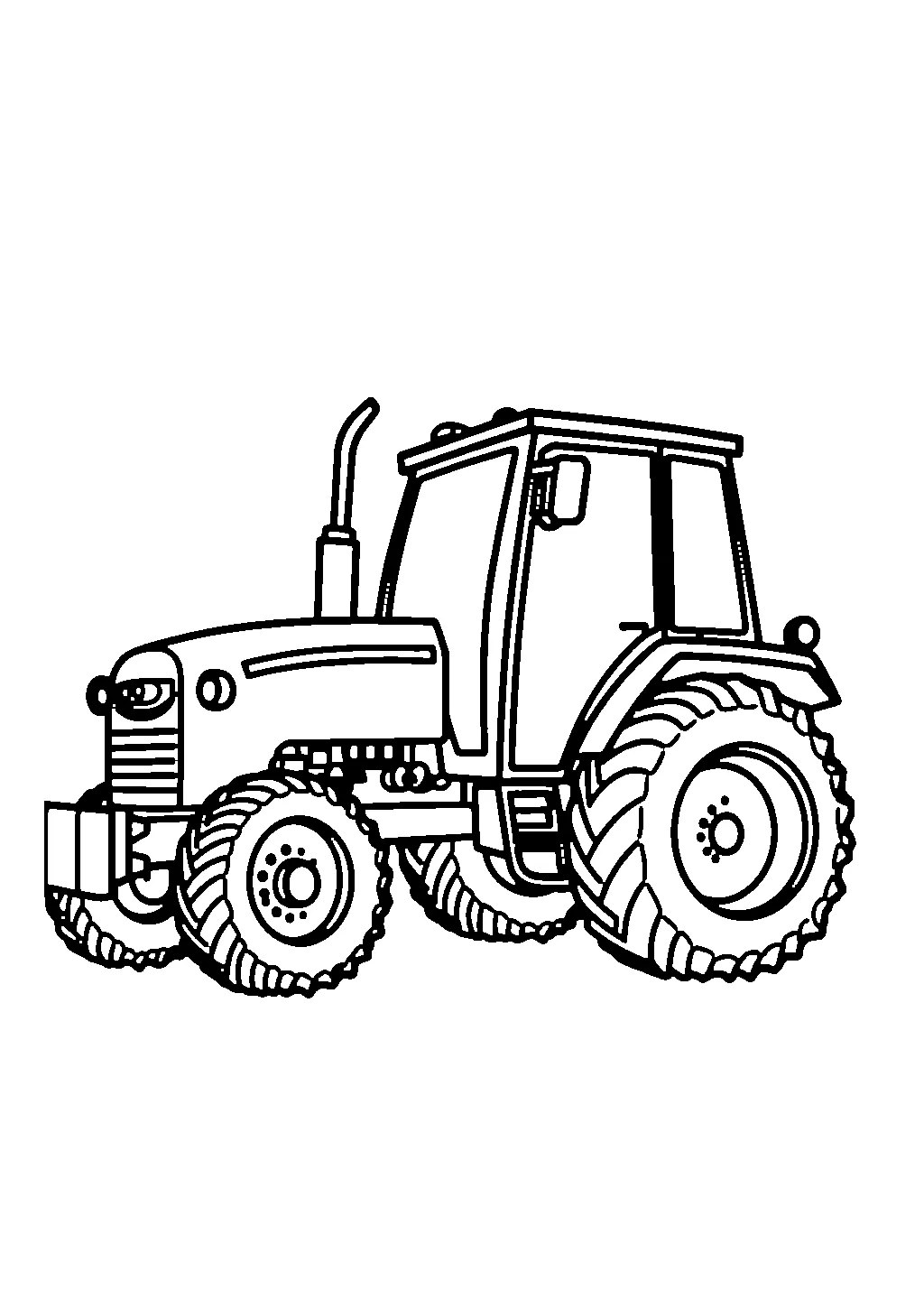 Disegno da colorare di un trattore agricolo con cabina chiusa e faro anteriore