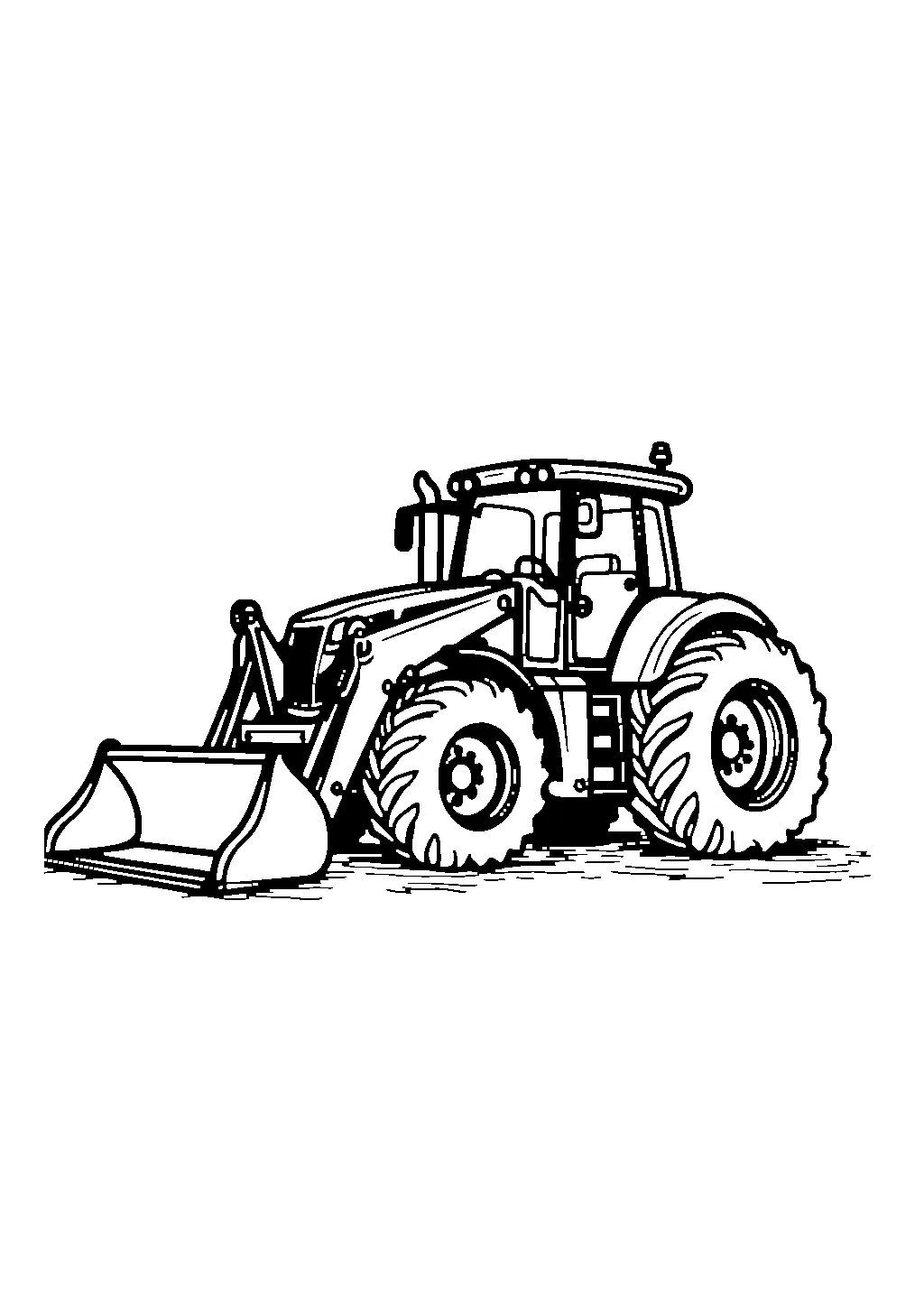 Disegno da colorare di un trattore dotato di pala frontale per lavori pesanti