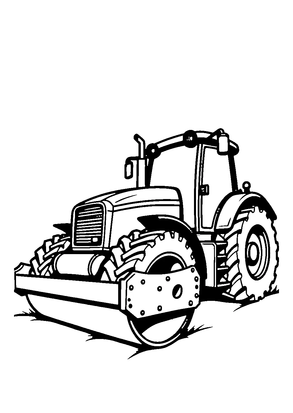 Disegno da colorare di un trattore con rullo compattatore usato per lavori agricoli