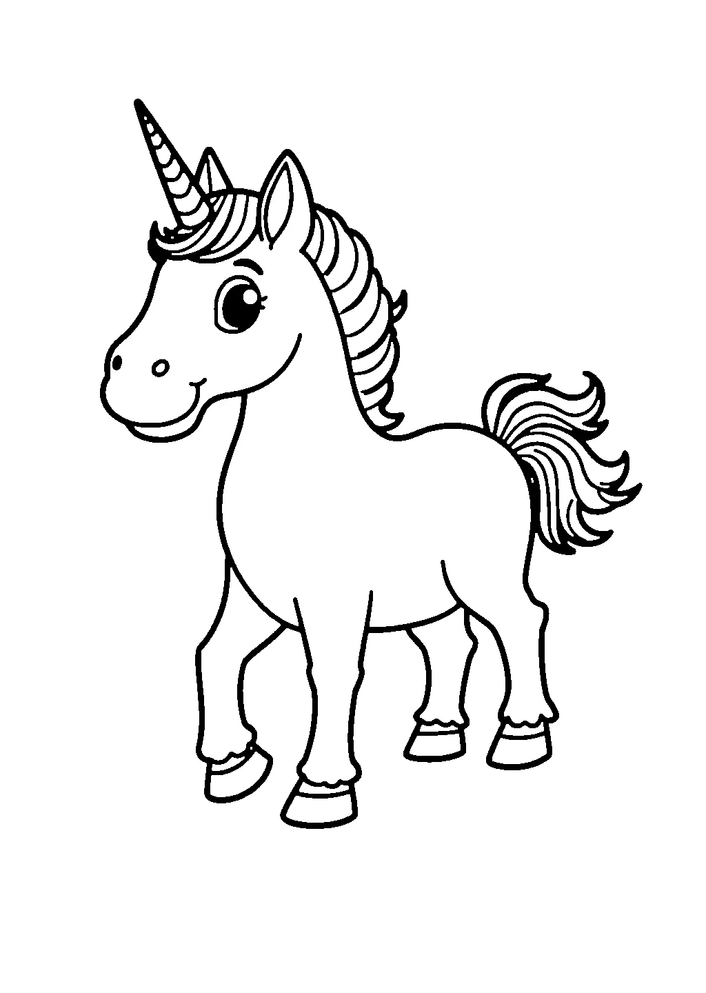 Unicorno con coda ornata da fiori e dettagli decorativi da colorare