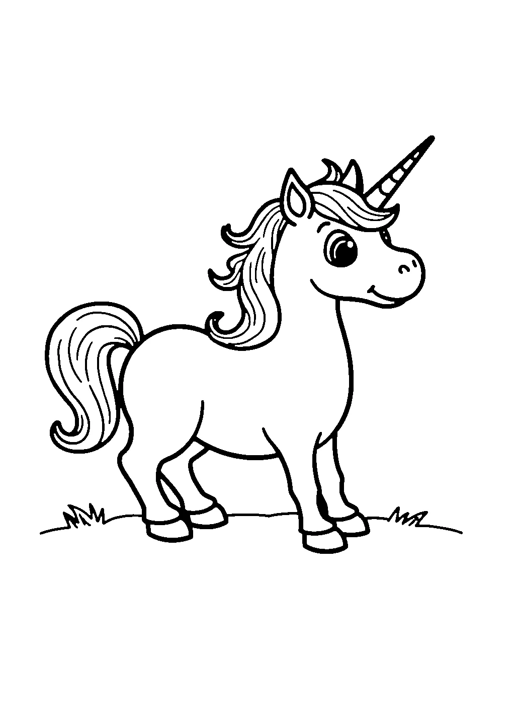 Illustrazione di unicorno con corno a forma di spirale da colorare