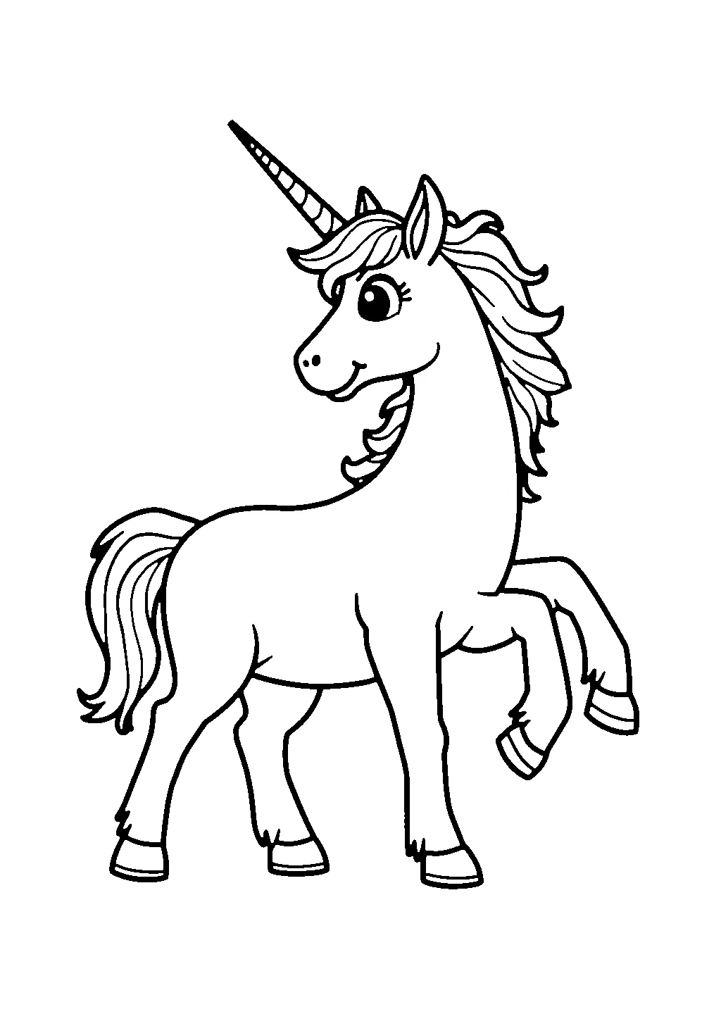 Disegno da colorare con un unicorno fantastico sotto una luna stellata