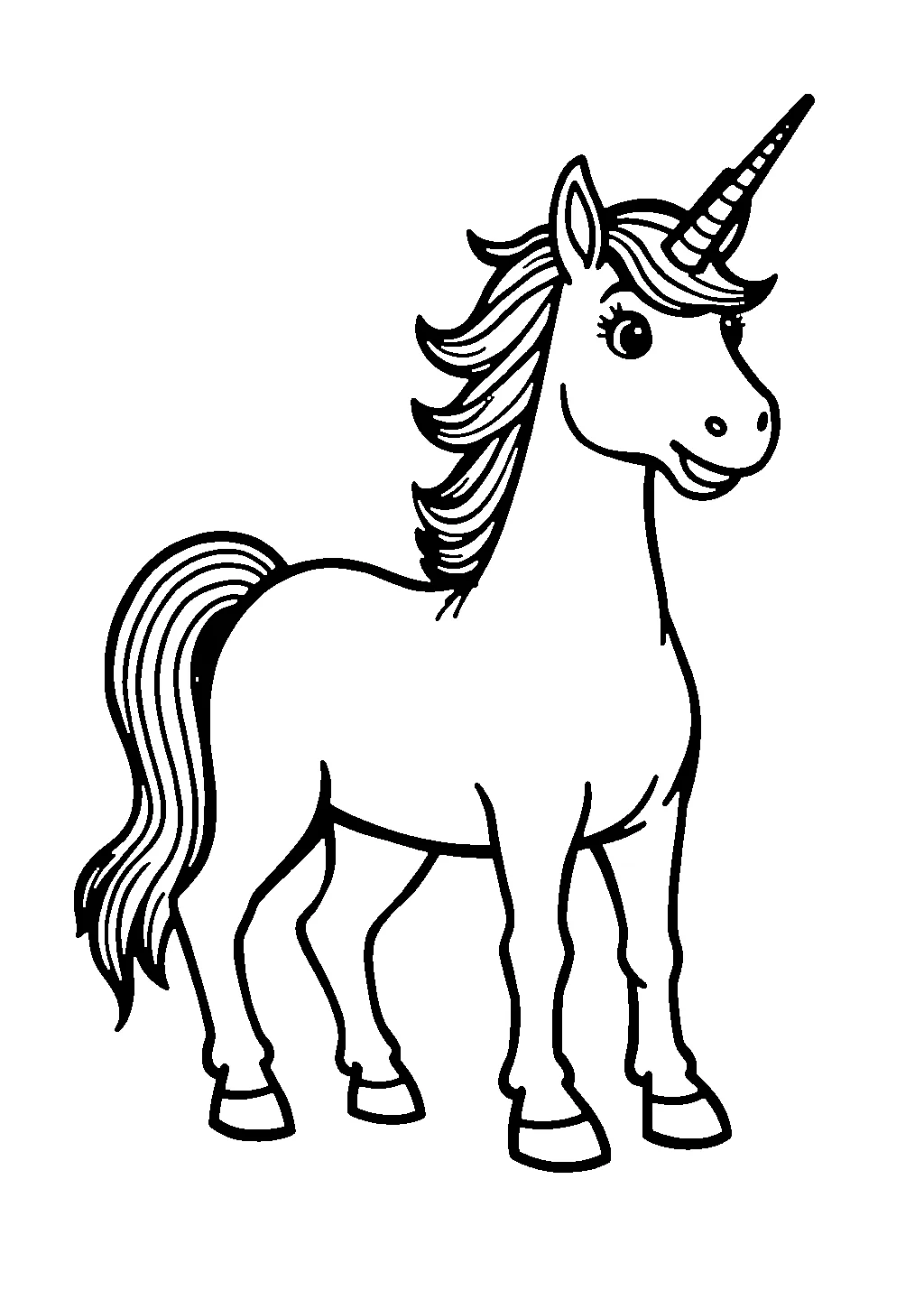 Disegno di unicorno che cammina tra soffici nuvole da colorare